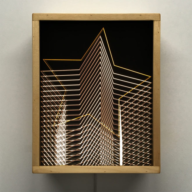 Gold Star Tower – Graphic Line Art Optical Illusion - 11x9 Led Lightbox by Mini-Cinema