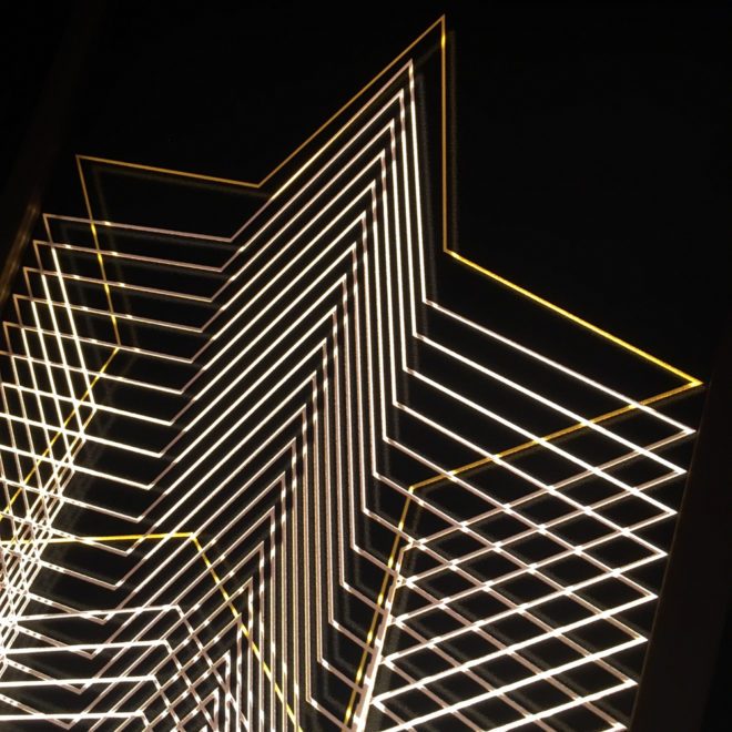 Gold Star Tower – Graphic Line Art Optical Illusion - 11x9 Led Lightbox by Mini-Cinema (Detail)