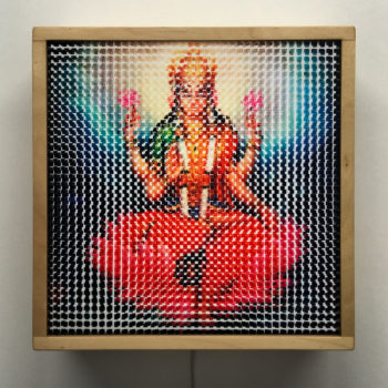 Pixelated Lakshmi On Lotus - Hindu Goddess Superstar - 12x12 Lightbox by Mini-Cinema / Hugo Cantin