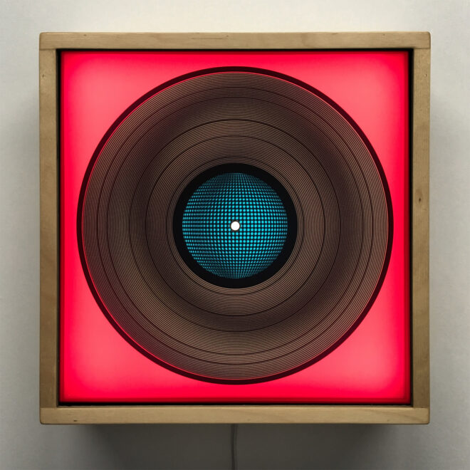 Lux Records Op Art – Blue Disco Ball on Fuchsia - 12x12 Lightbox by Mini-Cinema : Hugo Cantin